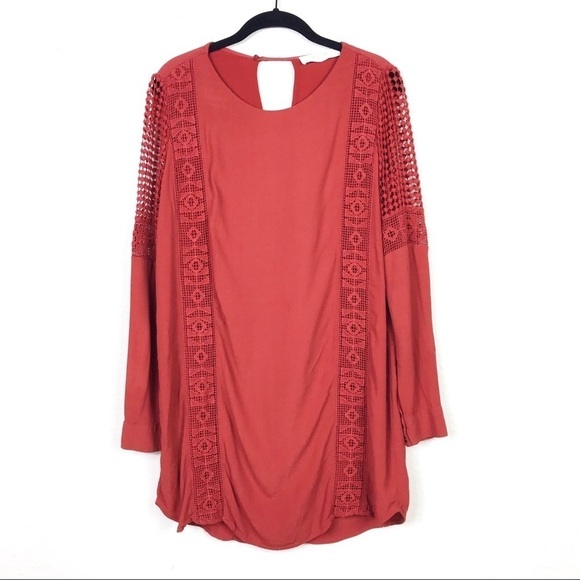 ASTR The Label Rust Crochet Detail Long Sleeve Top - Picture 2 of 8